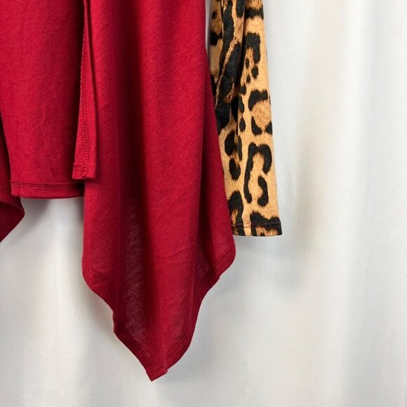 Pomelo Women’s Open Front Hooded Cardigan Red/Multi Animal Print Sleeves L - Picture 4 of 9